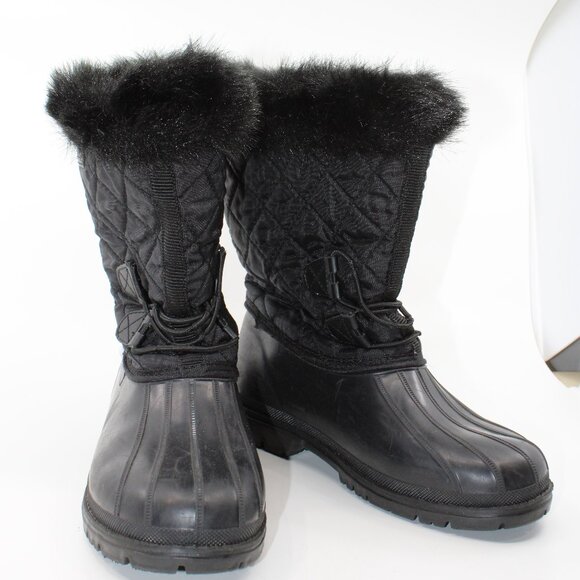 Maple Leafe Youth Shoe Husky Canada Faux Fur SZ 4WY Black Rubber Boot & Faux Fur - Picture 1 of 6
